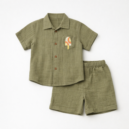 Unisex Crinkle Muslin Nightwear - Forest Green