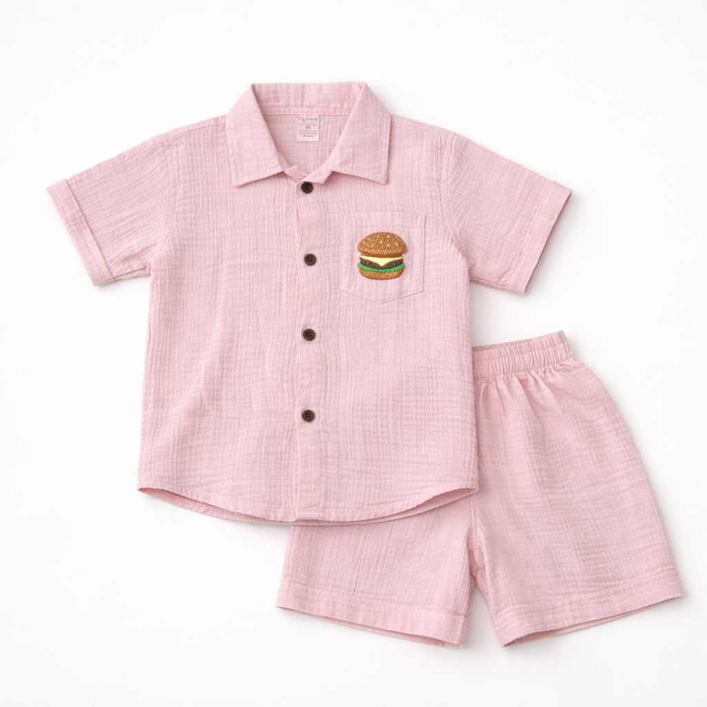 Unisex Crinkle Muslin Nightwear  - Pastel Pink