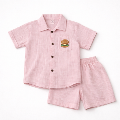 Unisex Crinkle Muslin Nightwear  - Pastel Pink