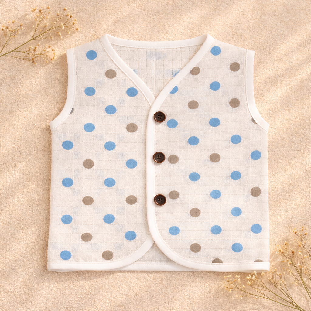 Organic Muslin Unisex Sleevless Jabla - Polka Dot
