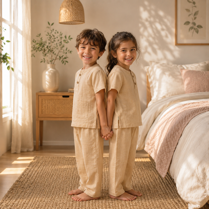 Unisex Crinkle Muslin Nightwear -  Oatmeal