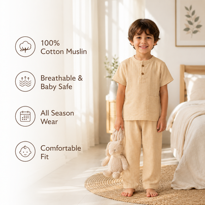 Unisex Crinkle Muslin Nightwear -  Oatmeal