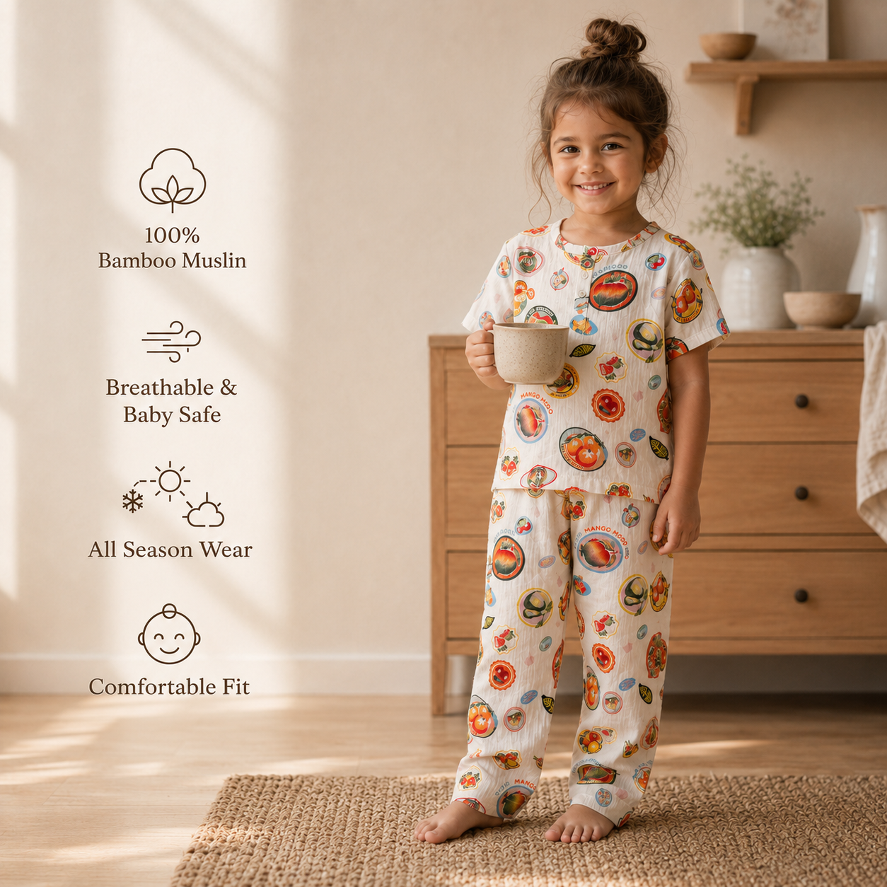 Unisex Crinkle Muslin Nightwear - Mango Mood