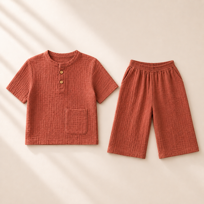 Unisex Crinkle Muslin Nightwear - Warm Rust