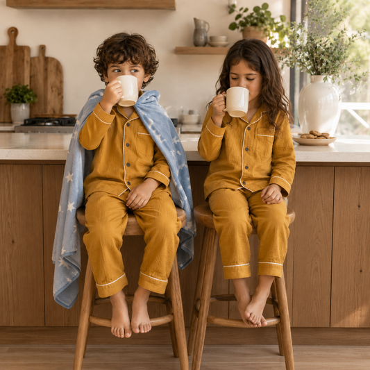 Unisex Crinkle Muslin Night Suit - The Golden Glow