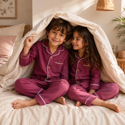 Unisex Crinkle Muslin Night Suit - Sweet Mulberry