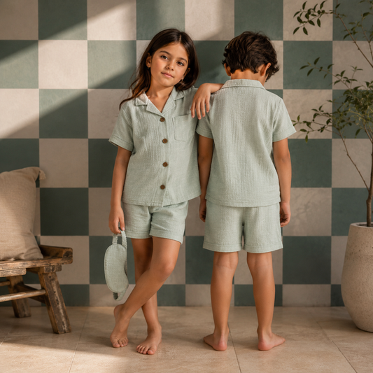 Unisex Crinkle Muslin Nightwear - Sage Summer
