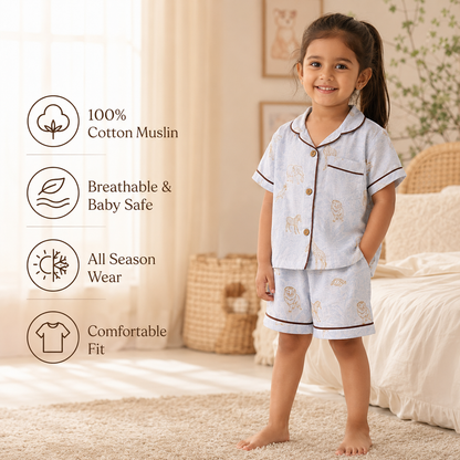 Unisex Crinkle Muslin Nightwear - Mini Safari
