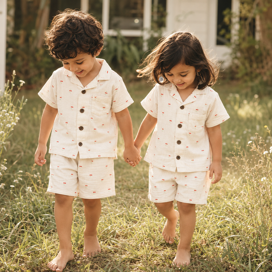 Unisex Crinkle Muslin Nightwear - Cotton Cherry