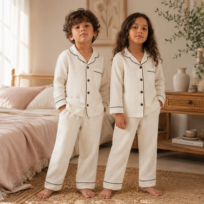 Unisex Crinkle Muslin Night Suit - The Marshmallow