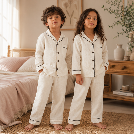Unisex Crinkle Muslin Night Suit - The Marshmallow