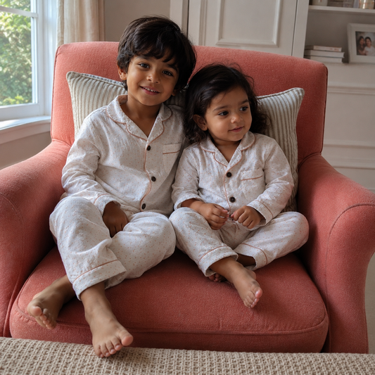 Unisex Crinkle Muslin Night Suit - Soft White