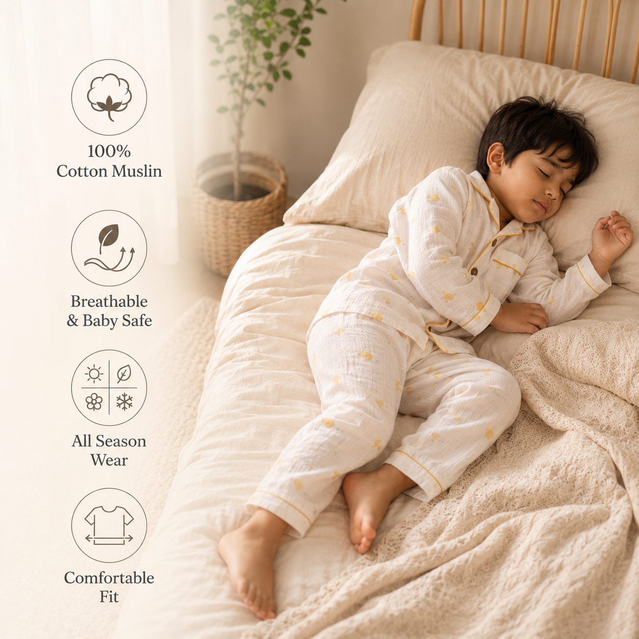 Unisex Crinkle Muslin Night Suit - Little Duckling