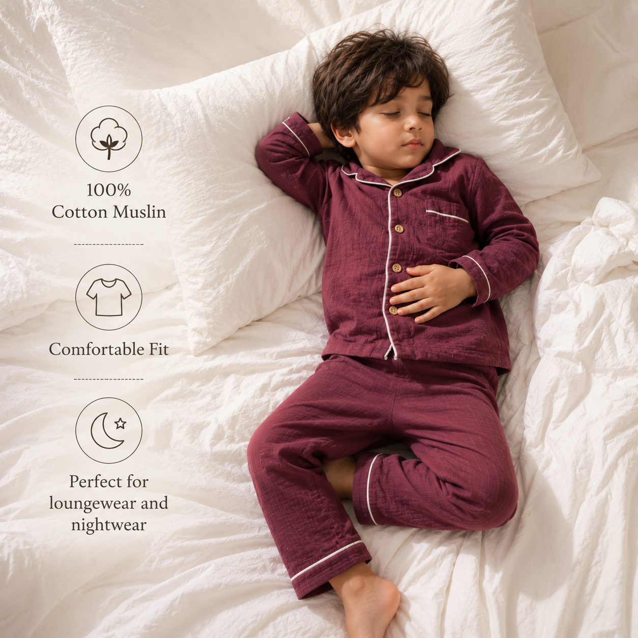 Unisex Crinkle Muslin Night Suit - Sweet Mulberry