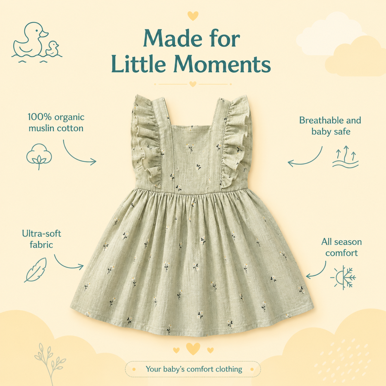 Crinkle Muslin Frock - Coastal Sage