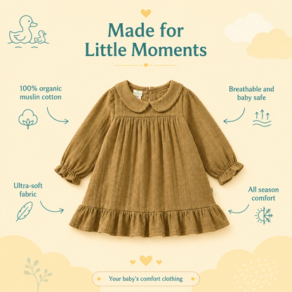 Crinkle Muslin Frock - Olive Dobby