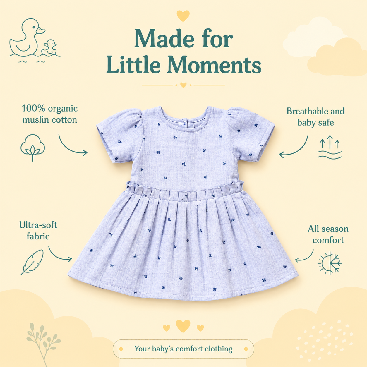 Crinkle Muslin Frock - Bluebell
