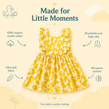 Crinkle Muslin Frock - Classy Daffodil