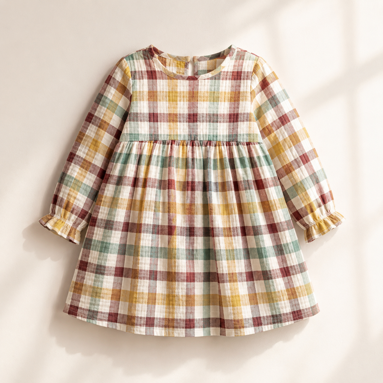 Crinkle Muslin Frill Frock - Woodland Check