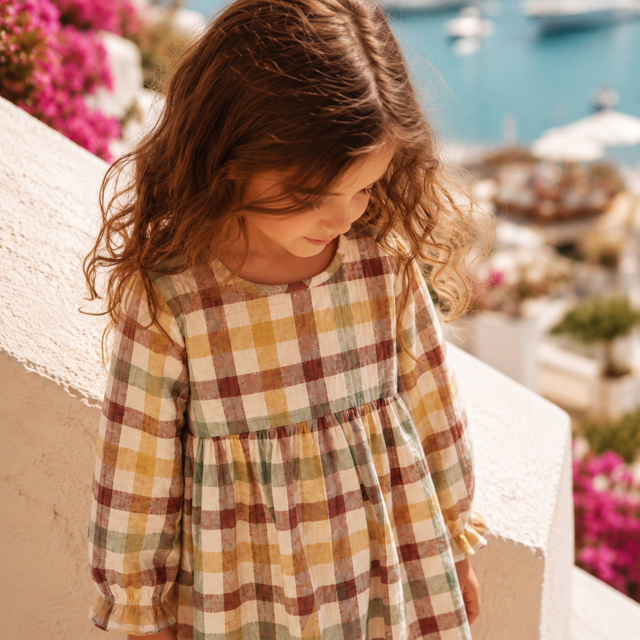 Crinkle Muslin Frill Frock - Woodland Check