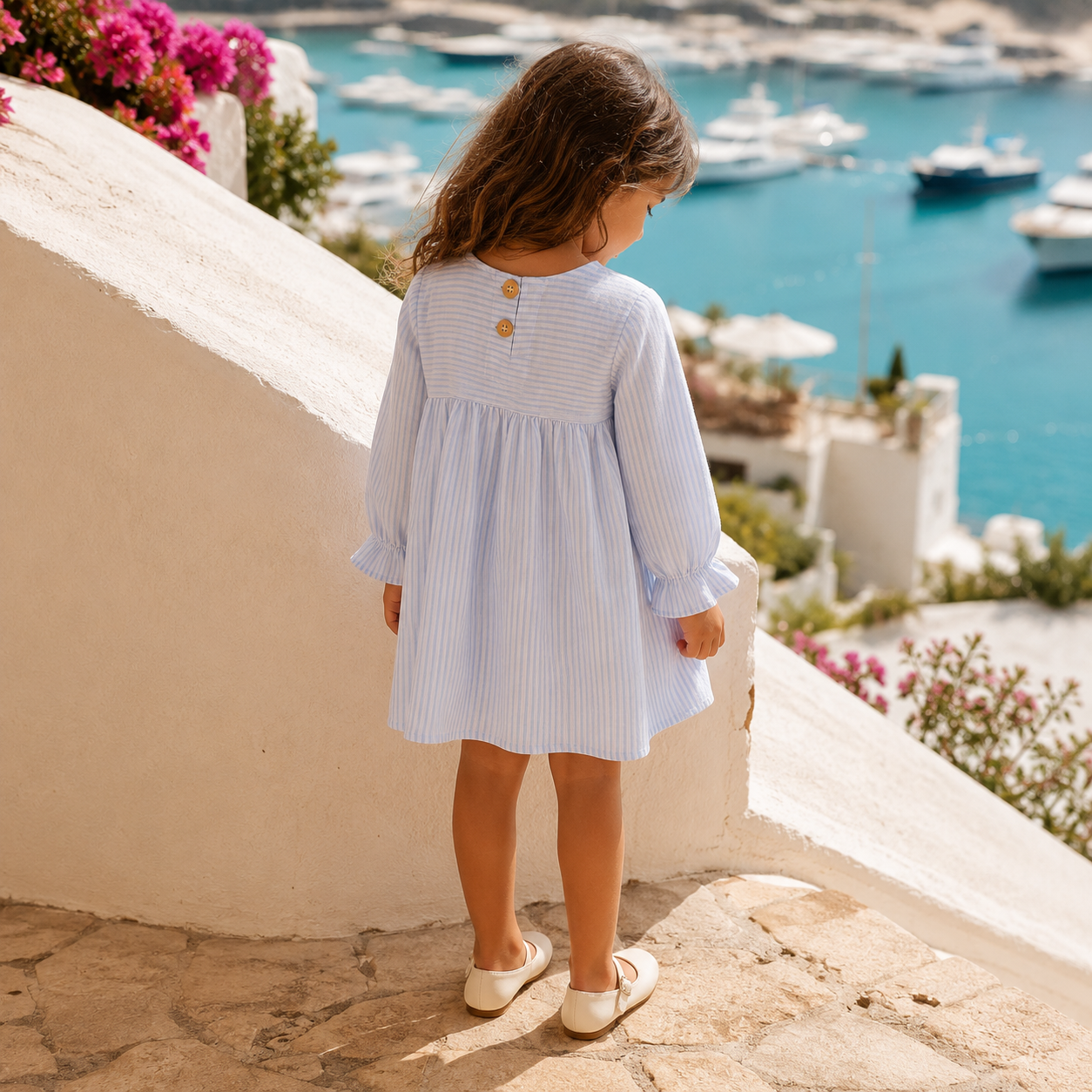 Crinkle Muslin Frill Frock - Powdery Blue