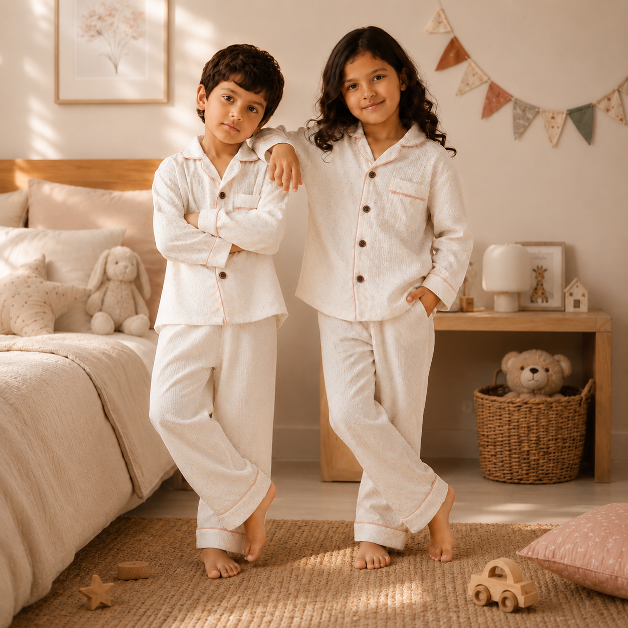 Unisex Crinkle Muslin Night Suit - Soft White