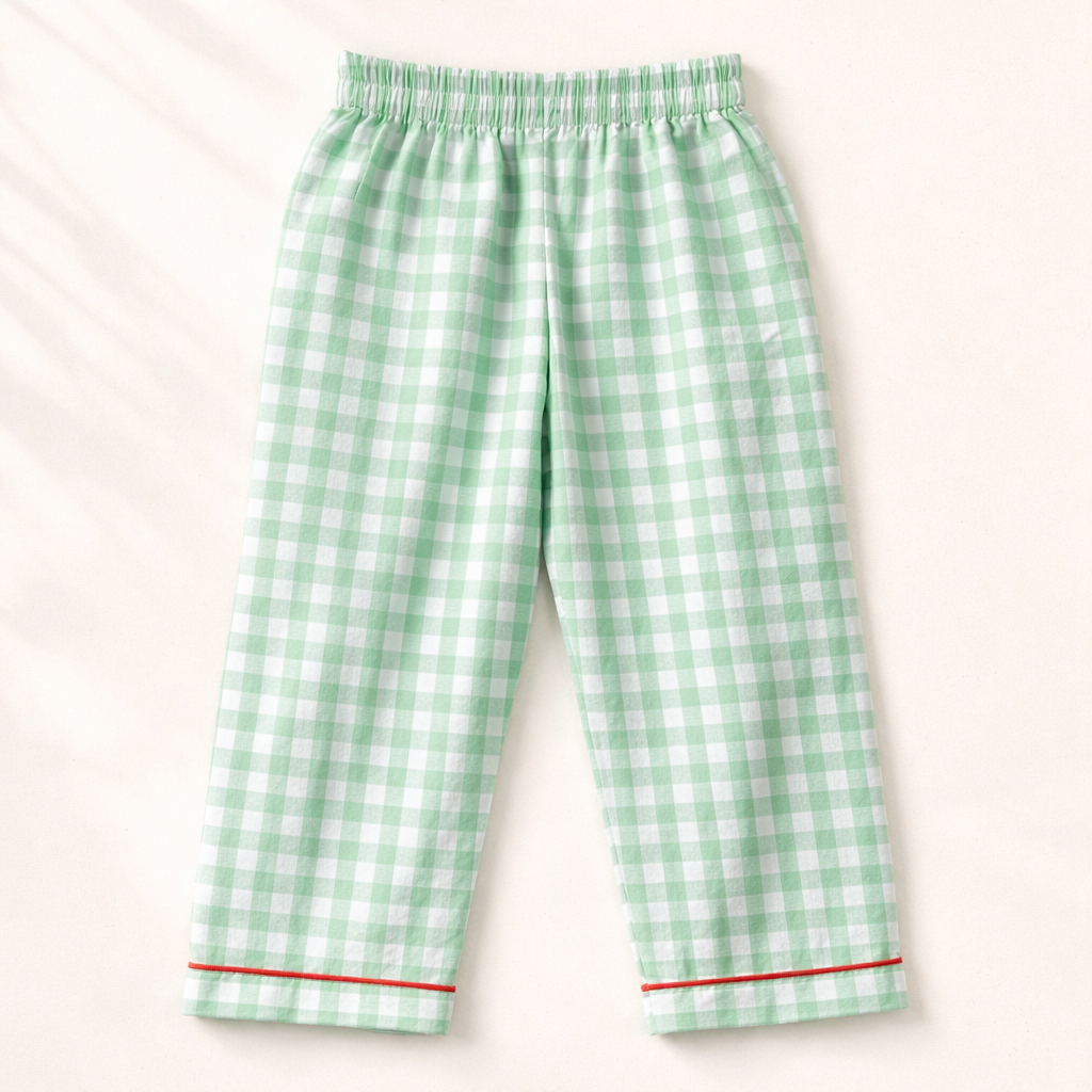 Unisex Cotton Seersucker Night Suit - Mint Checkered
