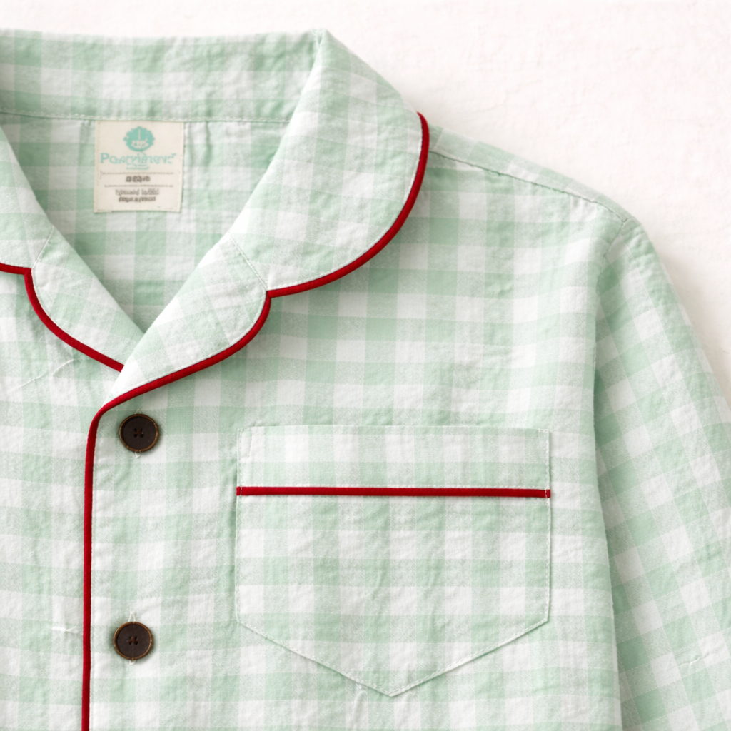 Unisex Cotton Seersucker Night Suit - Mint Checkered