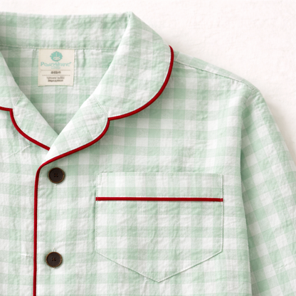 Unisex Cotton Seersucker Night Suit - Mint Checkered