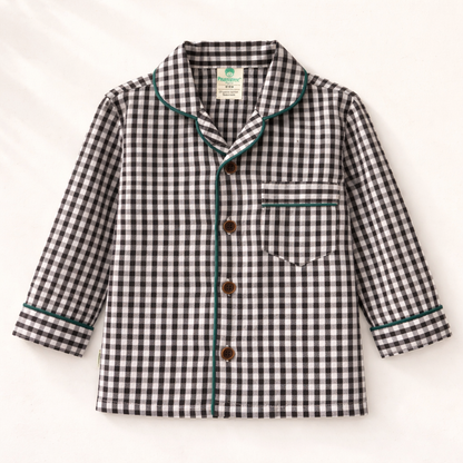 Unisex Cotton Seersucker Night Suit - Black & White Checkered
