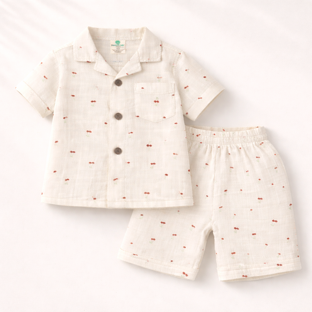 Unisex Crinkle Muslin Nightwear - Cotton Cherry