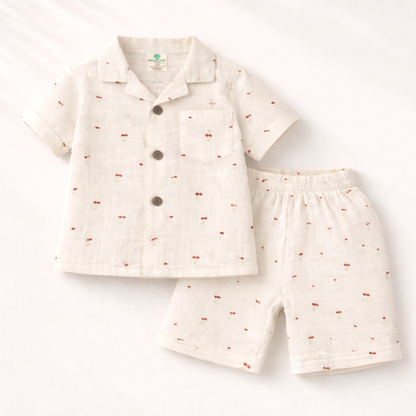 Unisex Crinkle Muslin Nightwear - Cotton Cherry