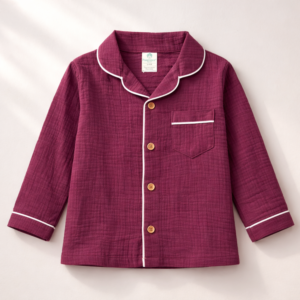 Unisex Crinkle Muslin Night Suit - Sweet Mulberry