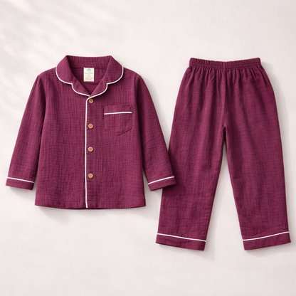 Unisex Crinkle Muslin Night Suit - Sweet Mulberry