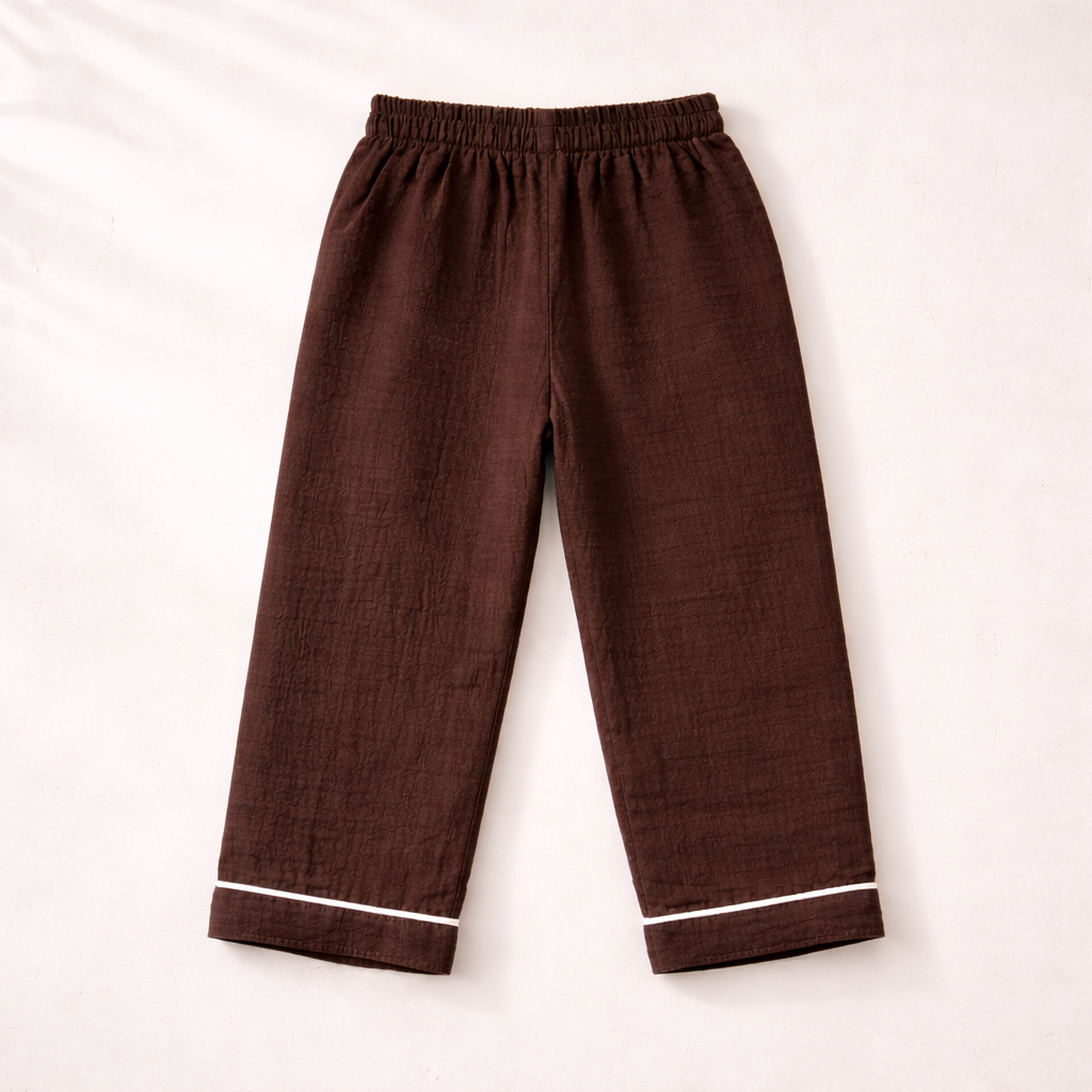 Unisex Crinkle Muslin Night Suit - Hot Chocolate