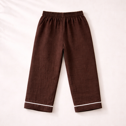 Unisex Crinkle Muslin Night Suit - Hot Chocolate