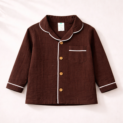 Unisex Crinkle Muslin Night Suit - Hot Chocolate