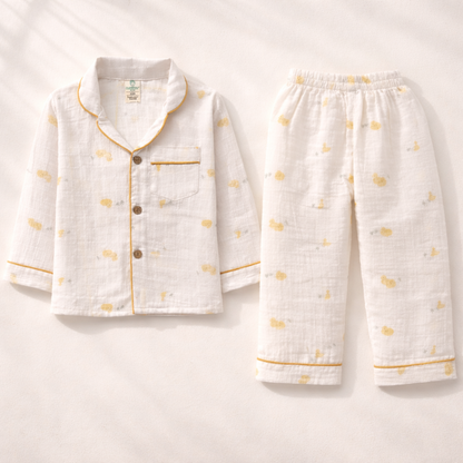 Unisex Crinkle Muslin Night Suit - Little Duckling