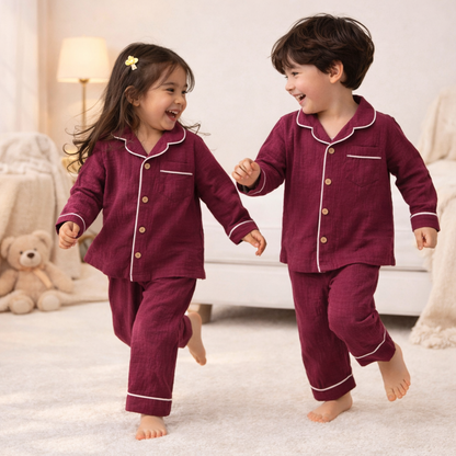 Unisex Crinkle Muslin Night Suit - Sweet Mulberry