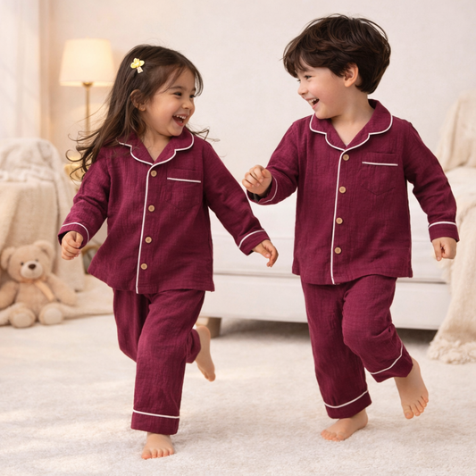 Unisex Crinkle Muslin Night Suit - Sweet Mulberry
