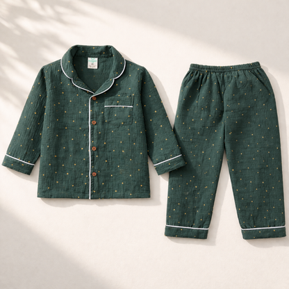 Unisex Crinkle Muslin Night Suit - Hunter Green