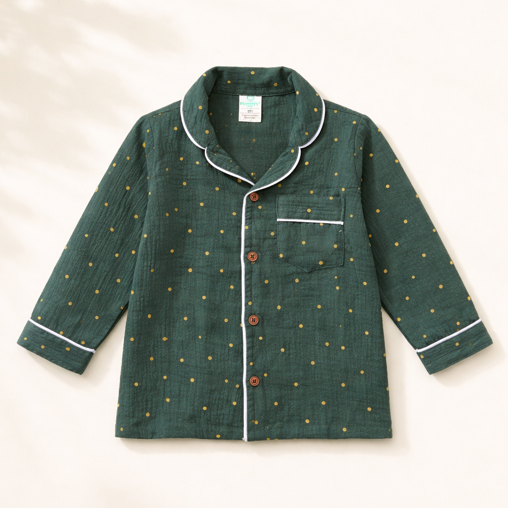 Unisex Crinkle Muslin Night Suit - Hunter Green