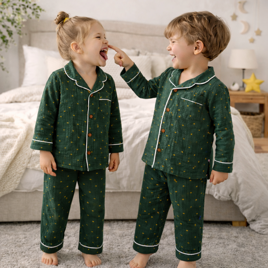 Unisex Crinkle Muslin Night Suit - Hunter Green