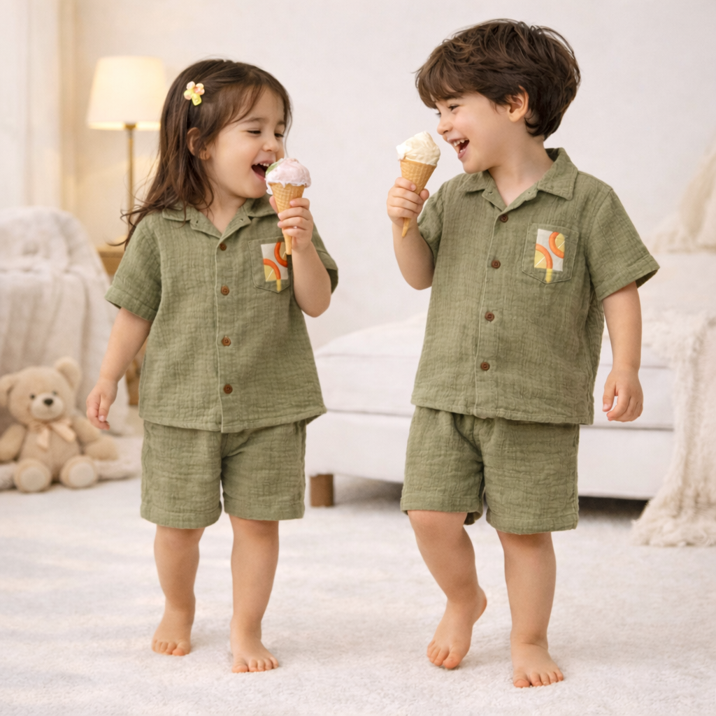 Unisex Crinkle Muslin Nightwear - Forest Green