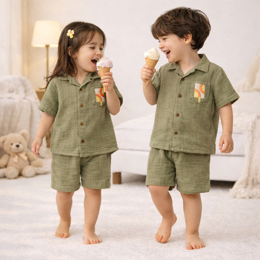 Unisex Crinkle Muslin Nightwear - Forest Green