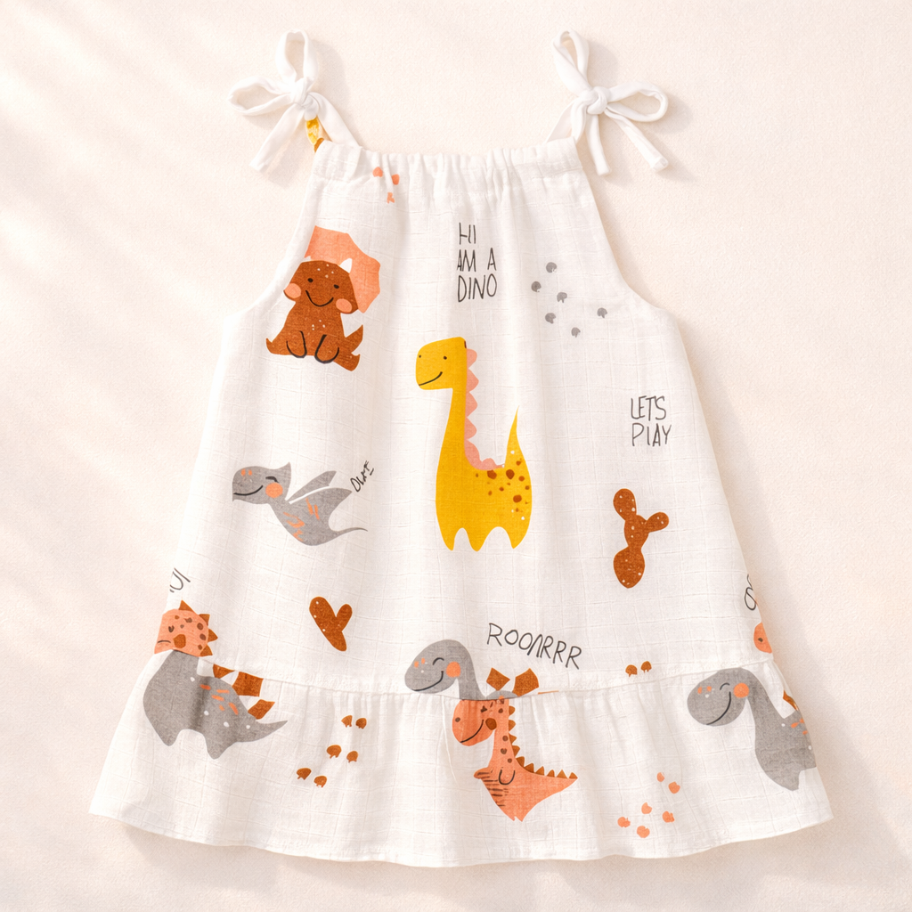 Baby Girl  Organic Muslin Knot Frock Jabla - Tinysaurus