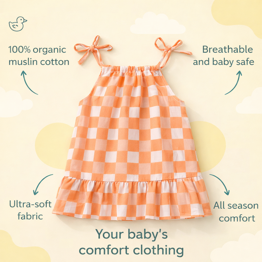 Baby Girl Organic Muslin Knot Jabla Frock - Peachy