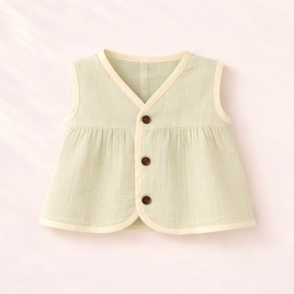 Baby Girl Organic Muslin Frill Jabla- Soft Leaf