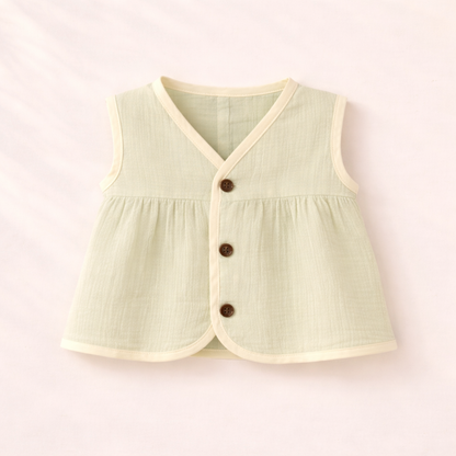 Baby Girl Organic Muslin Frill Jabla- Soft Leaf