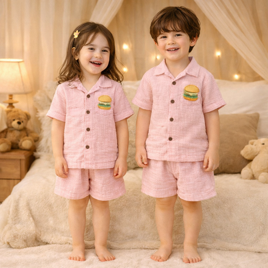 Unisex Crinkle Muslin Nightwear  - Pastel Pink